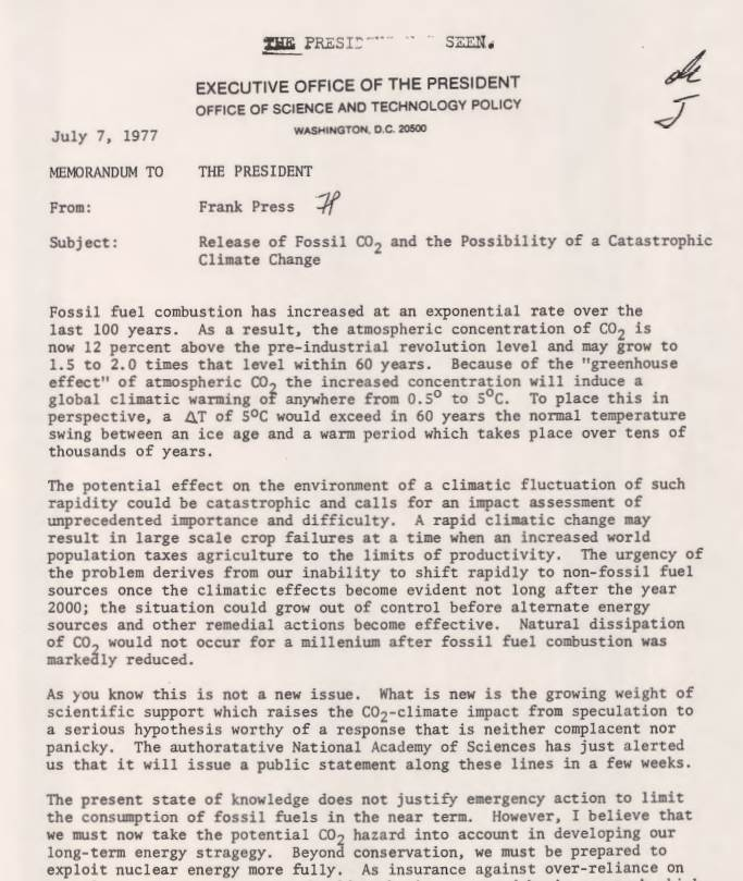 Mémo de Frank Press, 1977