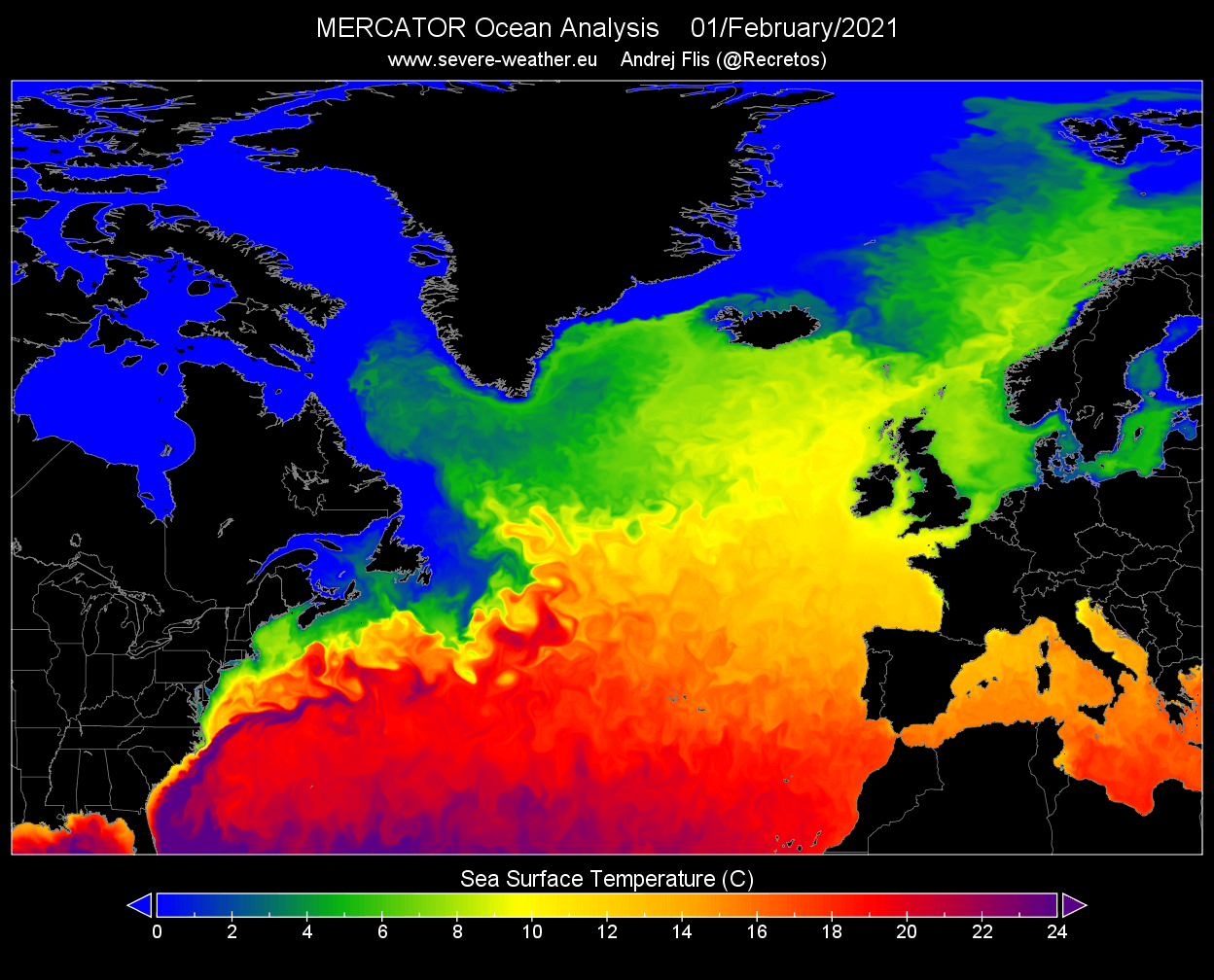 Température de surface de l'Atlantique Nord